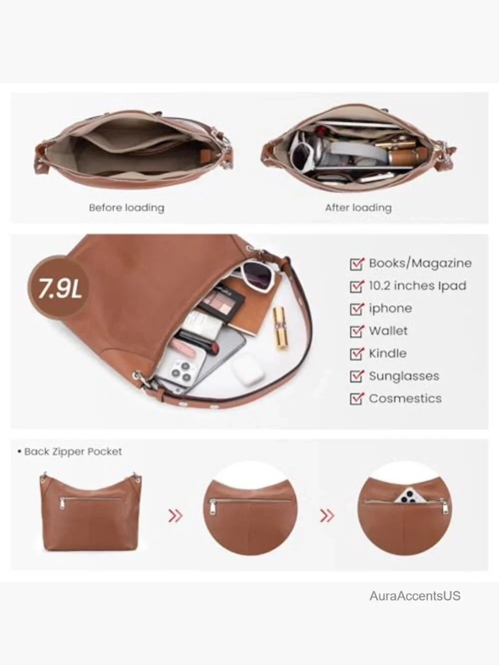 Genuine Leather Hobo Bag Crossbody Soft Shoulder Purses with Adjustable Strap